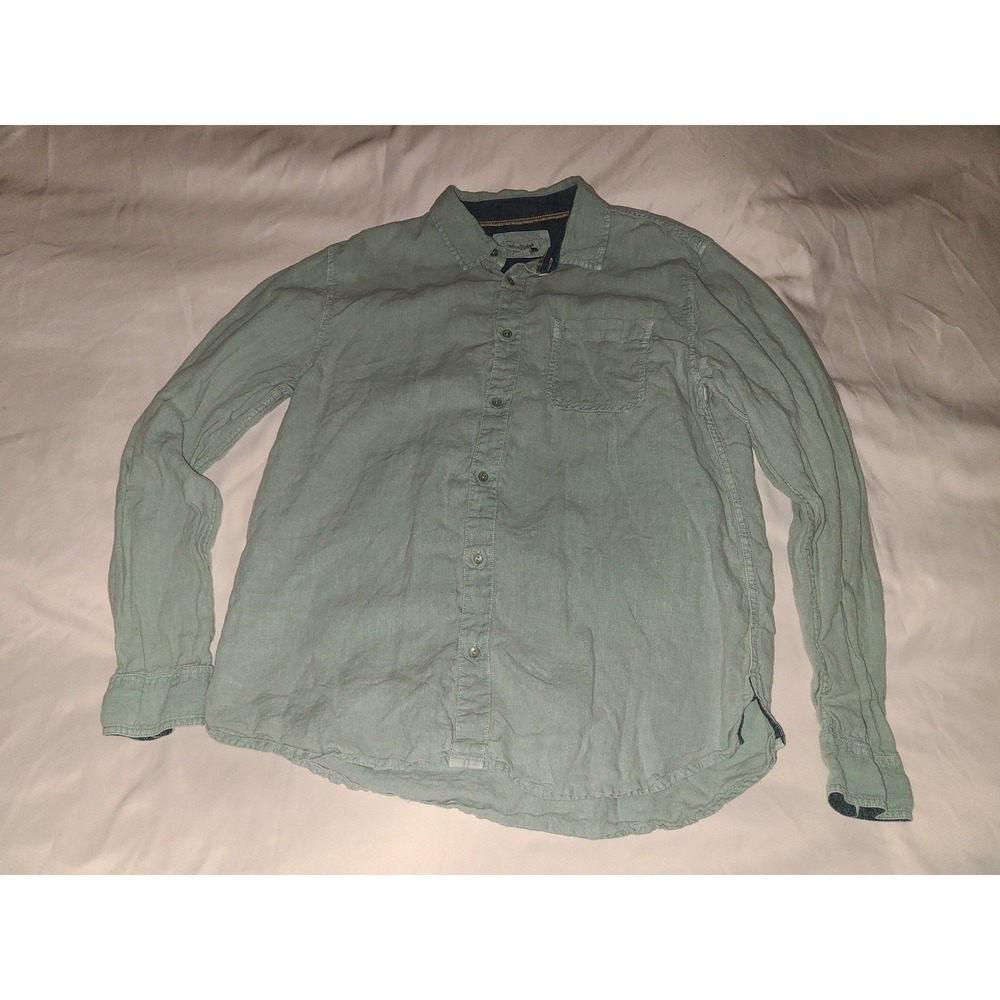 Carbon 2 Cobalt Mens Linen Button Up Shirt Sage Green Long Sleeve 133867 Medium